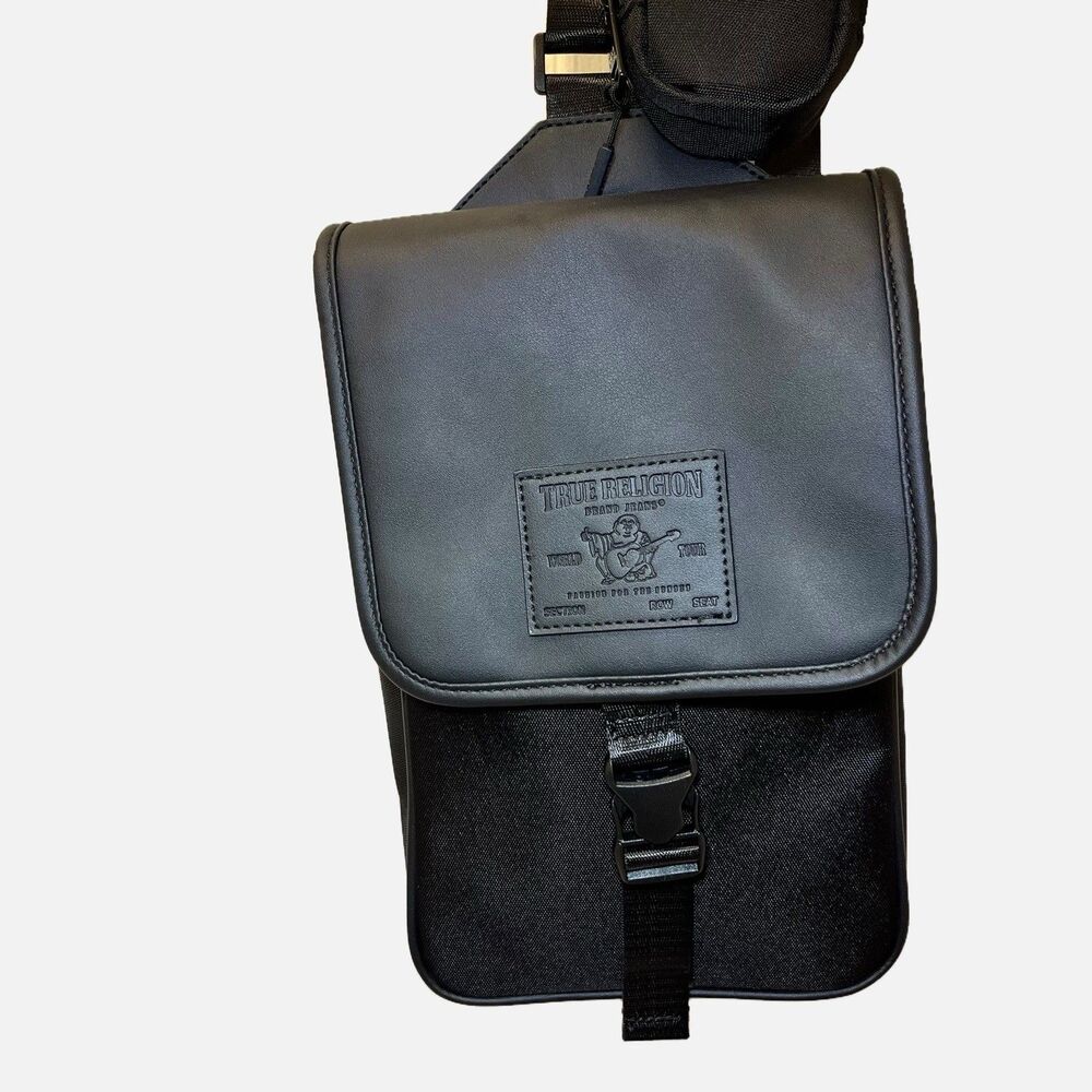 True Religion Crossbody Bag Black Travel Sling Shoulder Bag w/ Pouch NWT Unisex